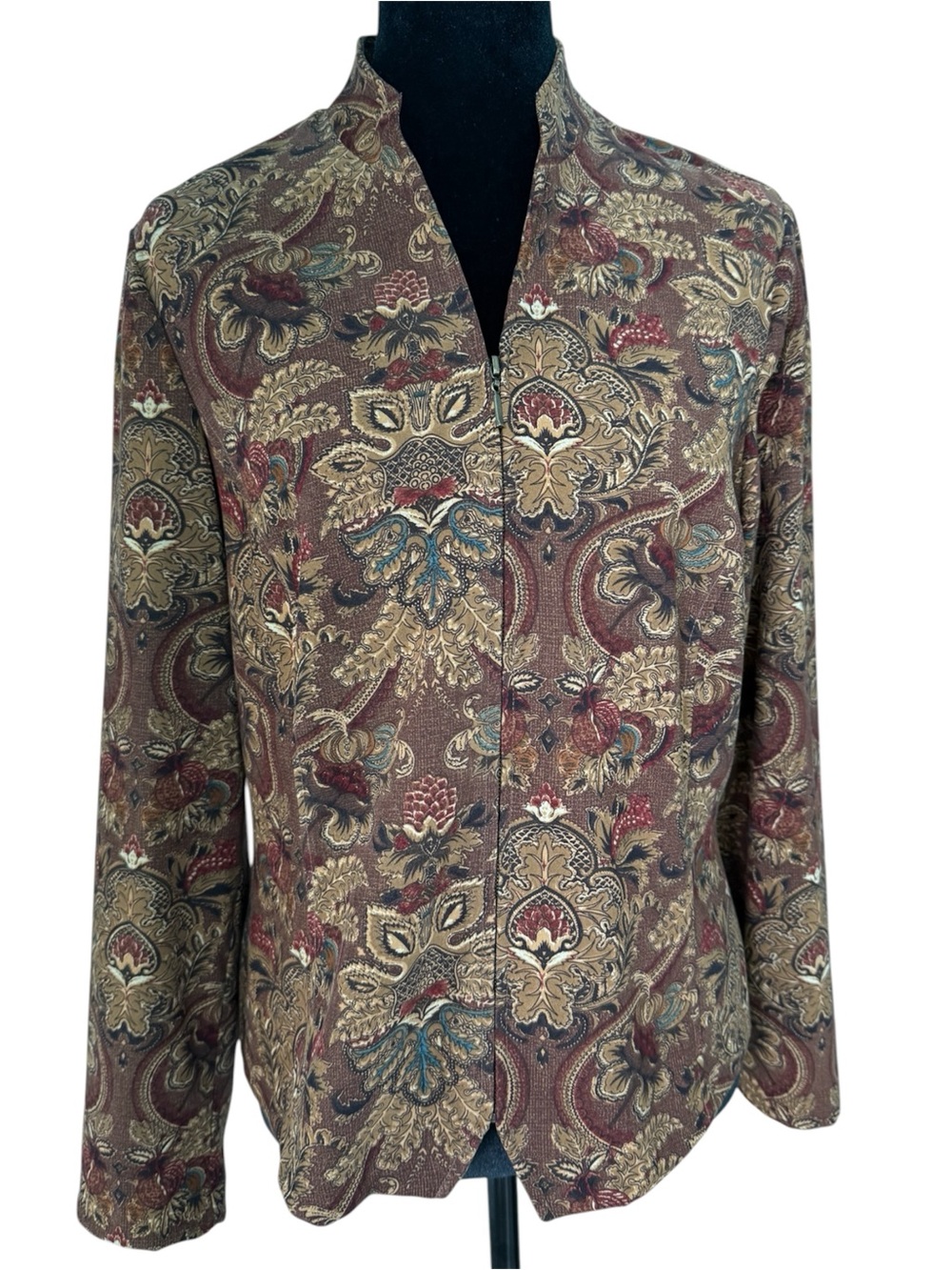 Requirements Vintage Paisley Print Jacket in Brown, Gold and Teal Accents. M